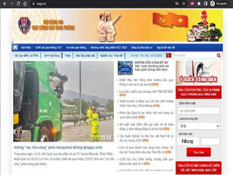 Trang web chính thức của cơ quan CSGT để tra cứu thông tin phạt nguội