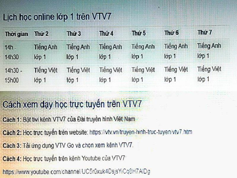 Lịch phát sóng tại kênh VTV7