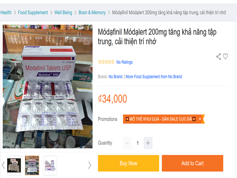 Thuốc Modafinil được bày bán trên mạng dù đây là loại thuốc kê theo đơn bác sĩ. (Ảnh chụp màn hình. Ảnh: ĐT)