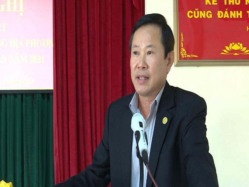 Đồng chí Phạm Triều - Bí thư Huyện ủy, Chủ tịch HĐND huyện phát biểu chỉ đạo hội nghị