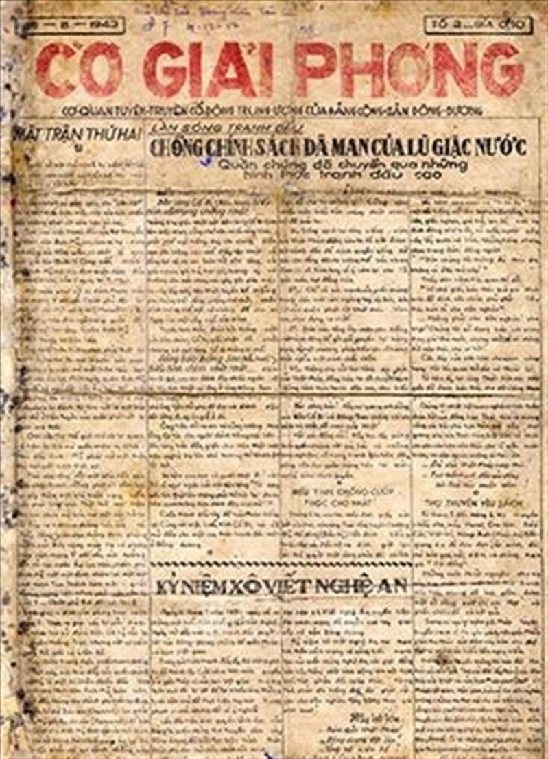 Báo Cờ Giải Phóng, Cơ quan tuyên truyền cổ động Trung ương Đảng Cộng sản Đông Dương, số 2, ra ngày 26/8/1943. Ảnh: Tư liệu