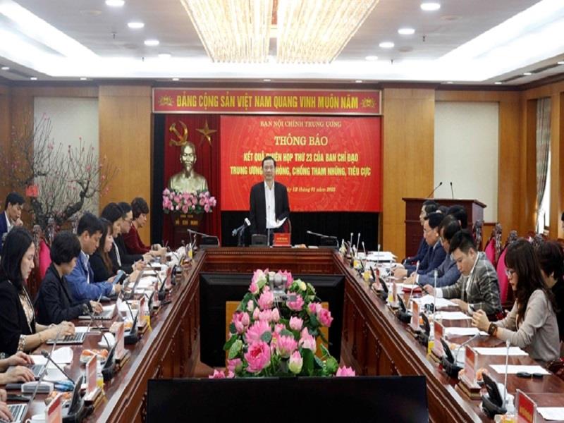 Đồng chí Nguyễn Thái Học chủ trì buổi làm việc với các cơ quan báo chí để thông báo kết quả của Phiên họp thứ 23 của Ban Chỉ đạo Trung ương về Phòng, chống tham nhũng, tiêu cực.