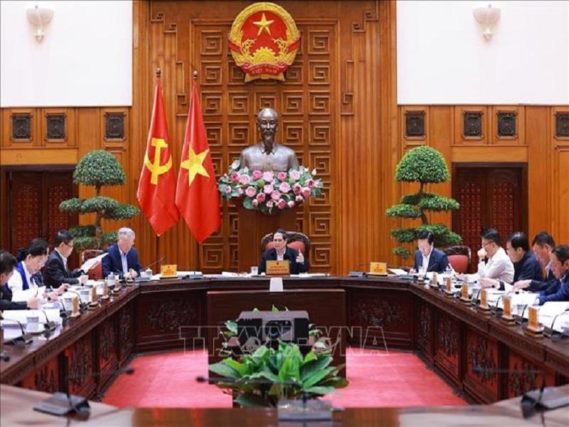 Thủ tướng Phạm Minh Chính chủ trì cuộc họp của Ban Thường vụ Đảng ủy Chính phủ về đề án sắp xếp các đơn vị hành chính, ngày 11/3/2025. Ảnh: Dương Giang/TTXVN