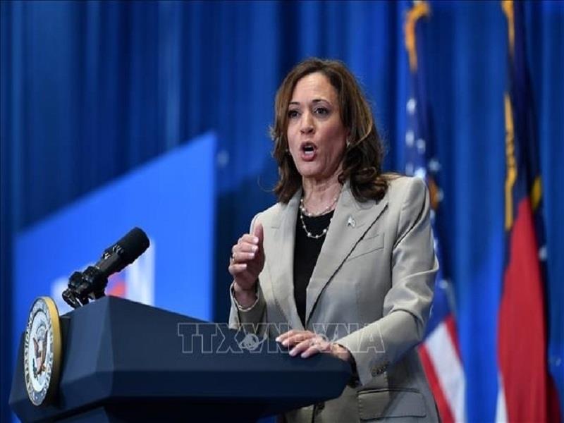 Bà Kamala Harris chính thức trở thành ứng cử viên Tổng thống của đảng Dân chủ. (Ảnh: TTXVN)