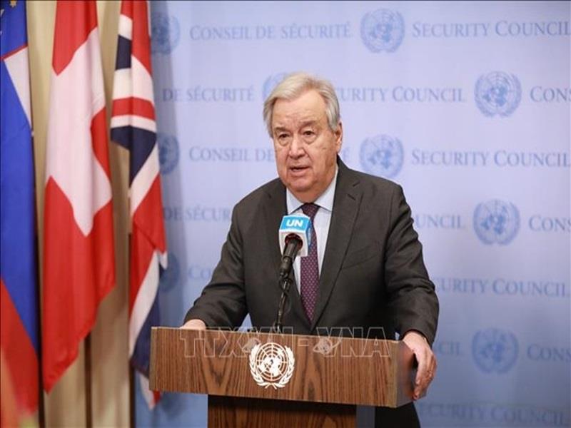 Tổng Thư ký Liên hợp quốc Antonio Guterres phát biểu trong cuộc họp báo ở New York, Mỹ. (Ảnh: THX/TTXVN)