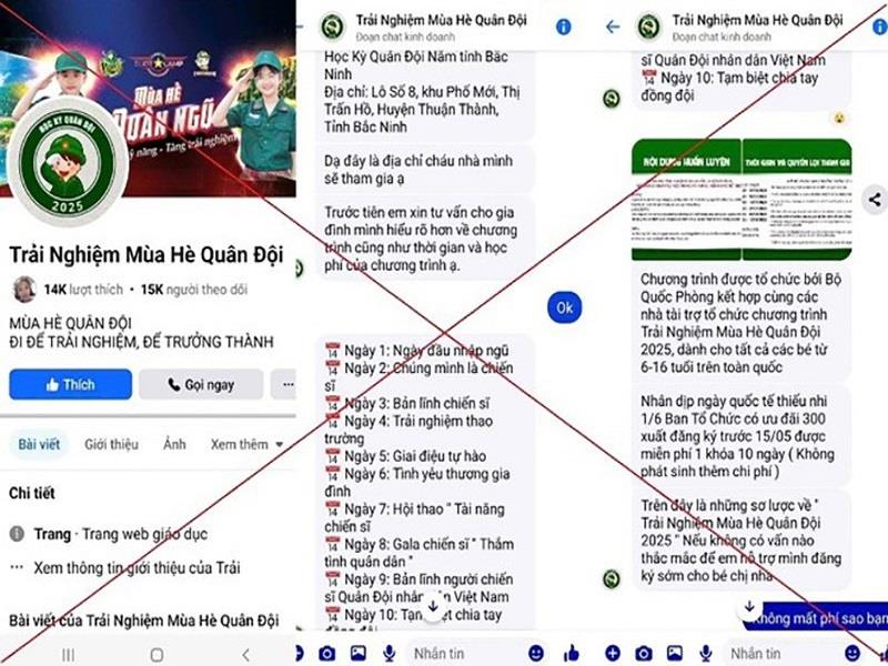 Cảnh giác khi đăng ký tham gia Trại hè quân đội trên mạng xã hội. Ảnh: Mạng xã hội