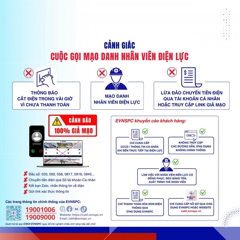 EVNSPC khuyến cáo người dân, khách hàng sử dụng điện cần hết sức cảnh giác trước các hình thức lừa đảo hiện nay