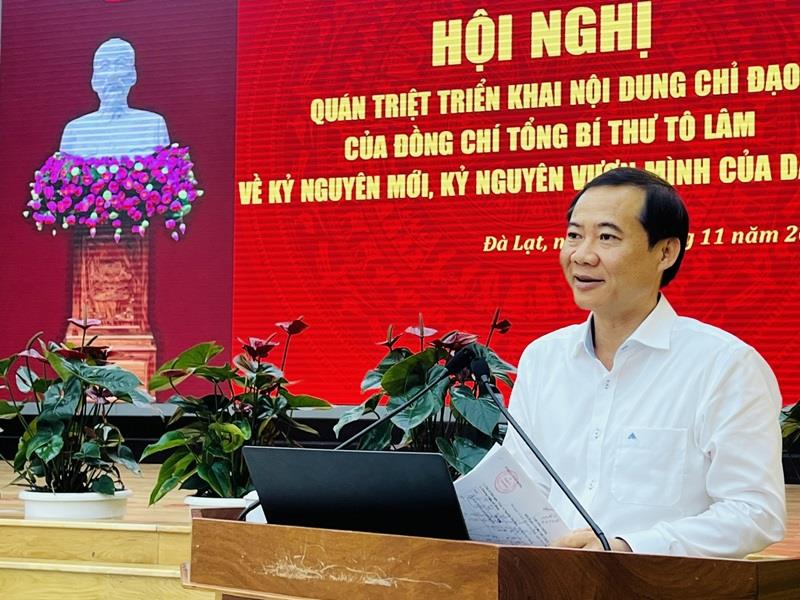 Quyền Bí thư Tỉnh uỷ Lâm Đồng Nguyễn Thái Học phát biểu tại Hội nghị