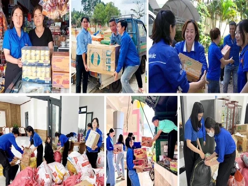 Tuổi trẻ Lâm Đồng tiếp nhận, gói ghém, vận chuyển nhu yếu phẩm của các nhà hảo tâm gửi đồng bào vùng lũ phía bắc