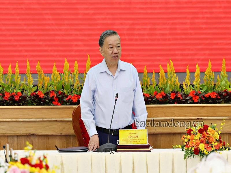 Tổng Bí thư Tô Lâm phát biểu quán triệt nội dung, chương trình buổi làm việc