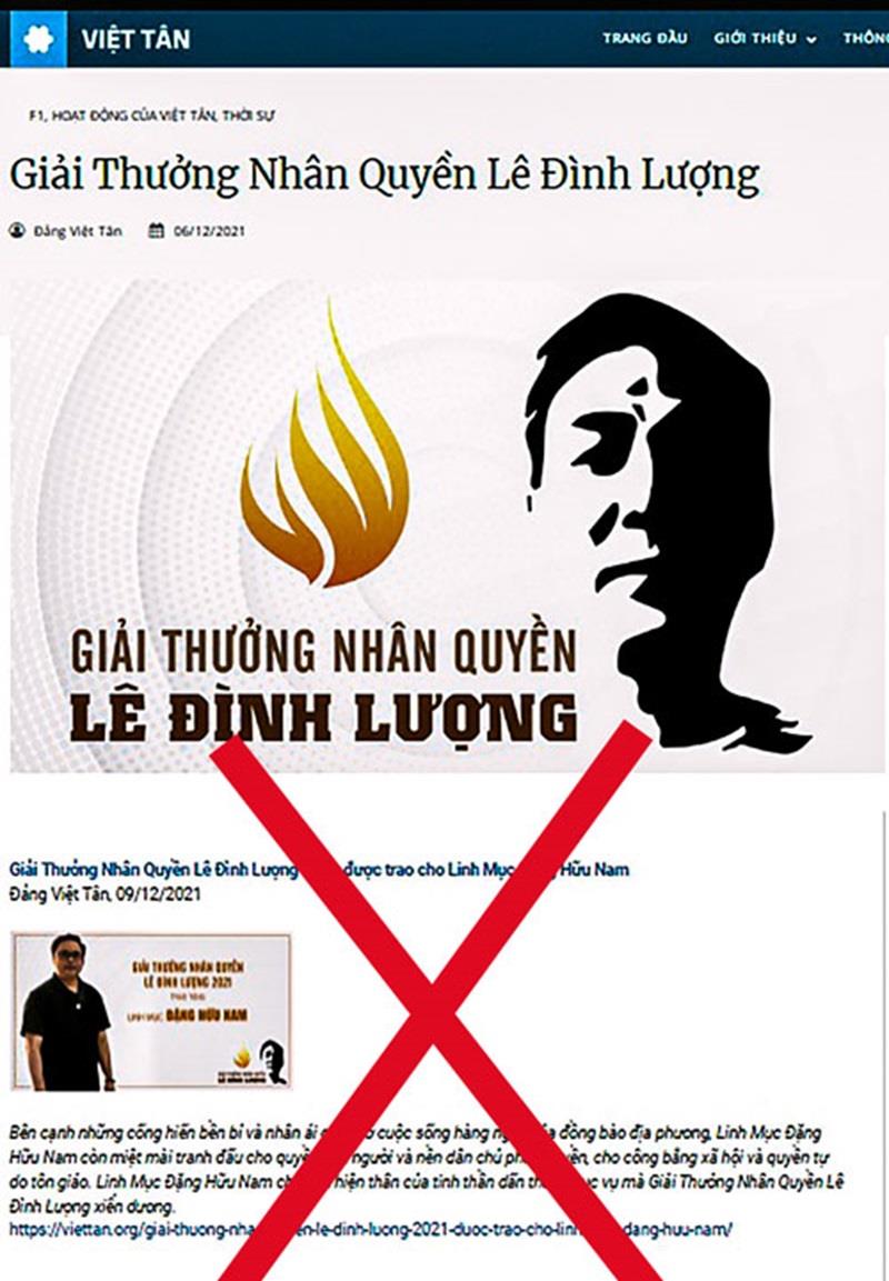 Tổ chức Việt Tân công bố Giải thưởng Nhân quyền Lê Đình Lượng năm 2021