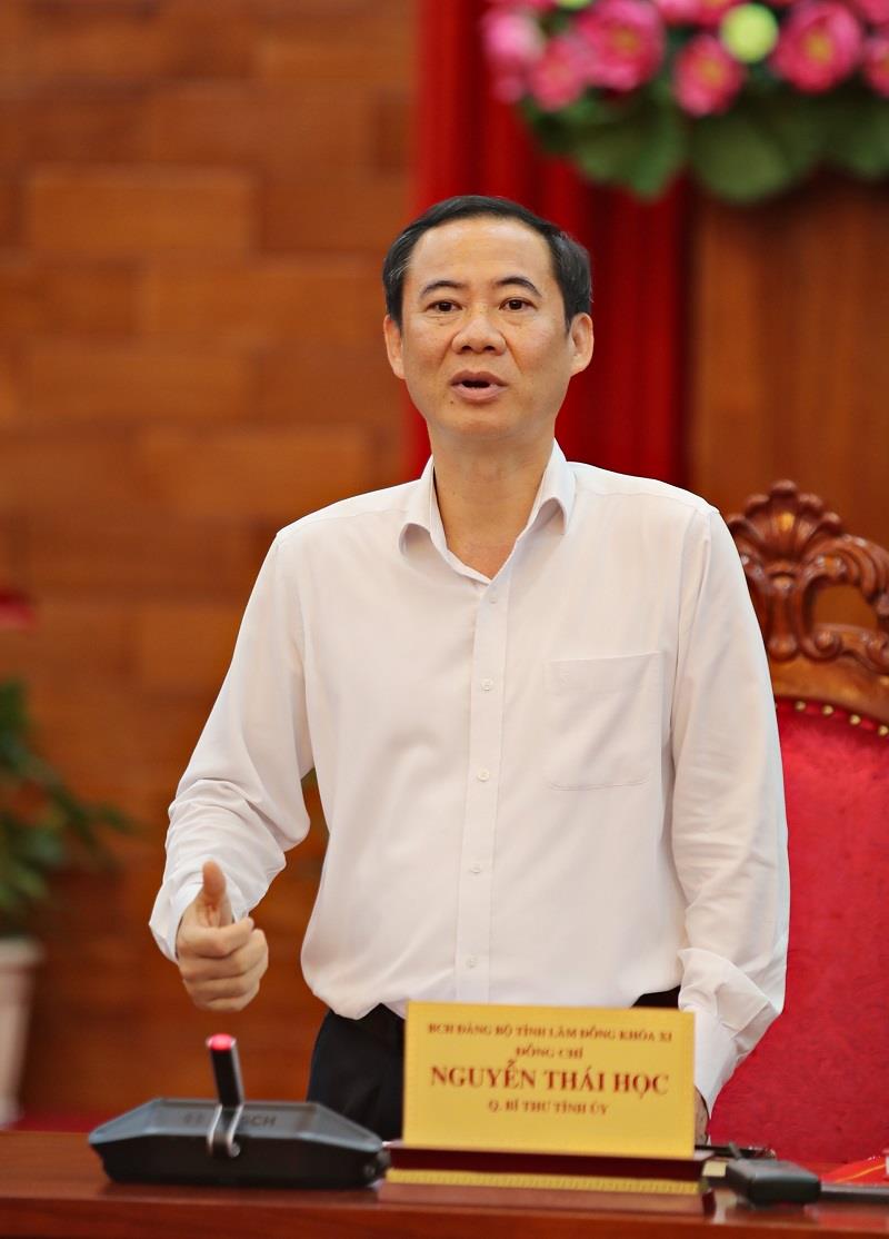 Đồng chí Nguyễn Thái Học - Quyền Bí thư Tỉnh uỷ Lâm Đồng phát biểu chỉ đạo tại buổi làm việc của Thường trực Tỉnh uỷ với Ban Cán sự Đảng uỷ UBND tỉnh Lâm Đồng