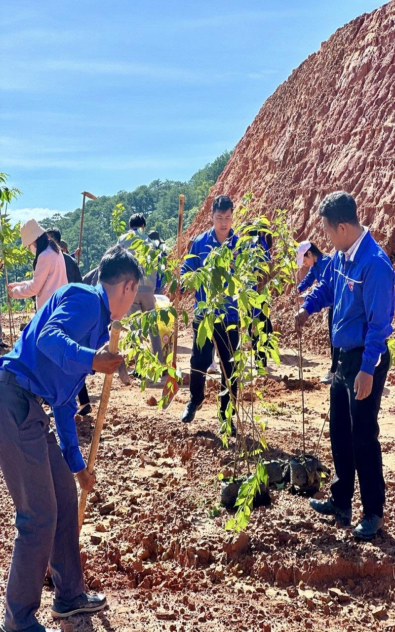 Đoàn viên, thanh niên huyện Lạc Dương tham gia trồng cây xanh sau Lễ ra quân Chiến dịch Thanh niên tình nguyện hè 2024