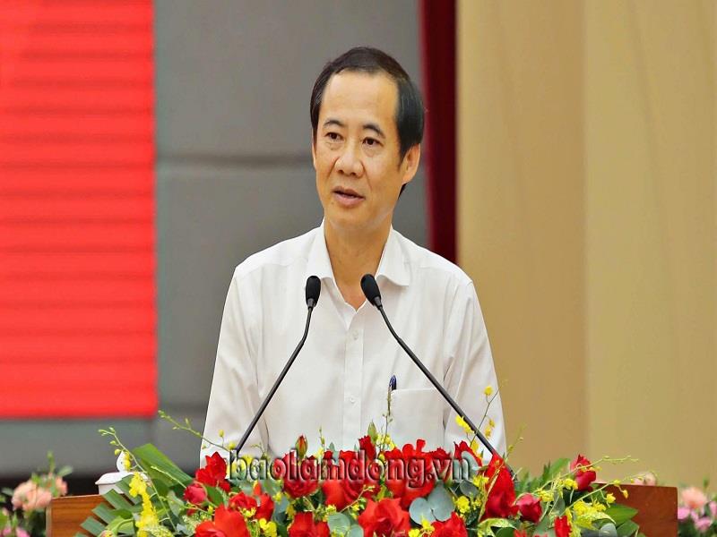 Quyền Bí thư Tỉnh uỷ Lâm Đồng Nguyễn Thái Học bày tỏ sự cảm ơn sâu sắc khi Thủ tướng và lãnh đạo các bộ, ngành Trung ương quan tâm, dành thời gian về dự Lễ tiếp nhận ủng hộ Chương trình Xoá nhà tạm, nhà dột nát tại tỉnh Lâm Đồng
