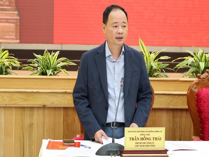 Chủ tịch UBND tỉnh Lâm Đồng Trần Hồng Thái phát biểu tại Hội nghị