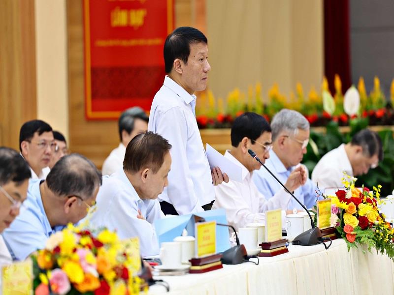 Đại tướng Lương Tam Quang - Uỷ viên Bộ Chính trị, Bộ trưởng Bộ Công an phát biểu góp ý cho 3 địa phương trong lĩnh vực đảm bảo an ninh trật tự