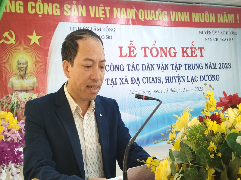 Đồng chí Sử Thanh Hoài - Bí thư Huyện ủy, Chủ tịch HĐND huyện phát biểu tại Lễ tổng kết