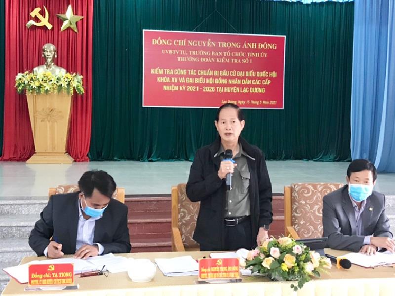 Đồng chí Nguyễn Trọng Ánh Đông - UVBTV, Trưởng ban Tổ chức Tỉnh ủy (giữa ảnh) phát biểu  tại buổi kiểm tra