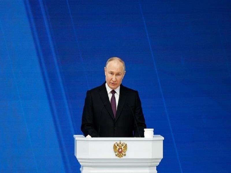 Tổng thống Nga Vladimir Putin trình bày Thông điệp liên bang tại Moscow ngày 29/2. Ảnh: Kremlin.ru