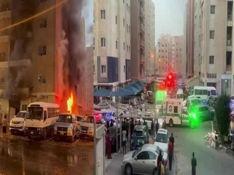 Hiện trường vụ cháy tòa nhà ở miền Nam Kuwait rạng sáng 12/6. (Nguồn: Manorama News)