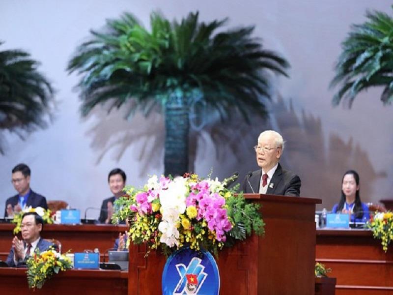 Thay mặt lãnh đạo Đảng, Nhà nước, Tổng Bí thư Nguyễn Phú Trọng phát biểu chỉ đạo Đại hội đại biểu Đoàn TNCS Hồ Chí Minh khóa XII - Ảnh: VGP