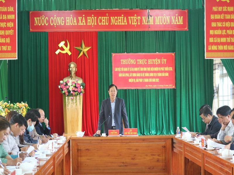 Đồng chí Bí thư Huyện ủy Phạm Triều phát biểu chỉ đạo tại buổi làm việc