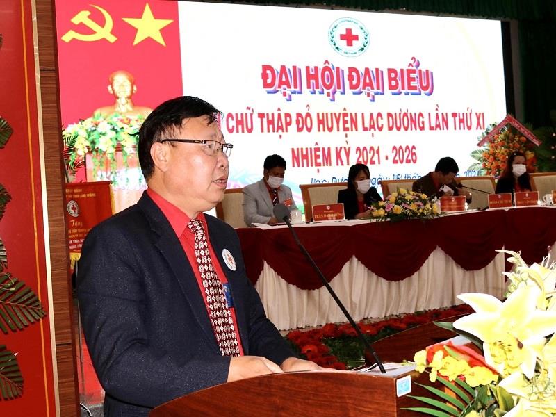 Đồng chí Đỗ Hoàng Tuấn - UVBCHTW Hội Chữ thập đỏ Việt Nam, Chủ tịch Hội Chữ thập đỏ tỉnh Lâm Đồng phát biểu chỉ đạo tại Đại hội