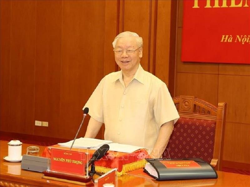 Tổng Bí thư Nguyễn Phú Trọng phát biểu Kết luận Phiên họp. (Ảnh: TTXVN)