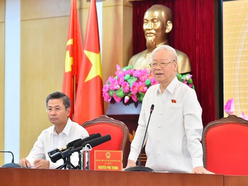 Tổng Bí thư Nguyễn Phú Trọng trong một cuộc tiếp xúc cử tri trước Kỳ họp thứ 6 Quốc hội khóa XV - Ảnh: VOV
