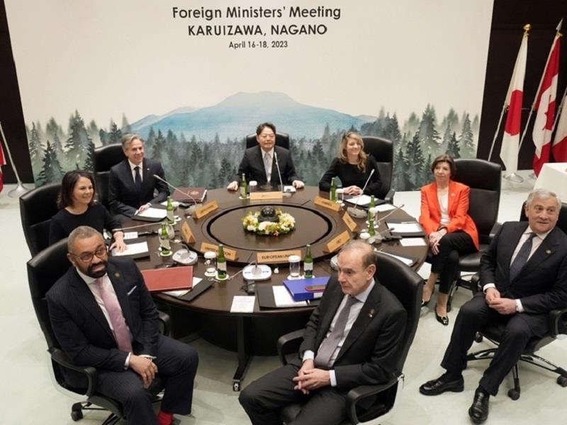Các ngoại trưởng G7 nhóm họp tại thị trấn nghỉ dưỡng Karuizawa, tỉnh Nagano, miền Trung Nhật Bản. (Ảnh: AP)