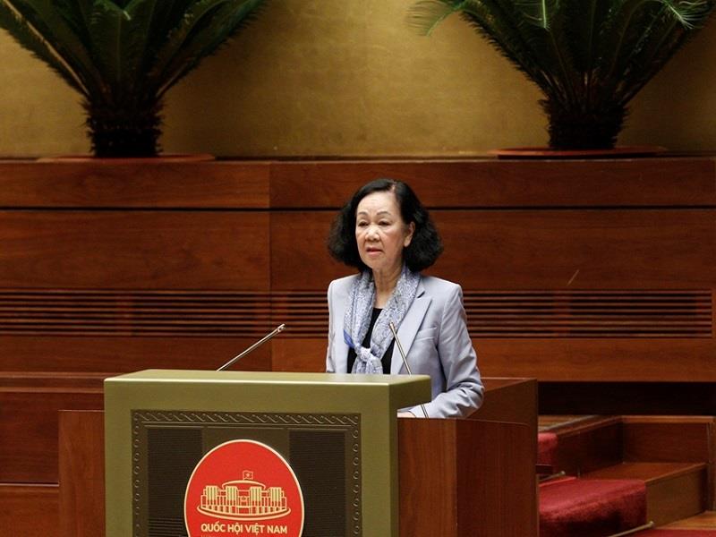 Đồng chí Trương Thị Mai, Ủy viên Bộ Chính trị, Thường trực Ban Bí thư, Trưởng Ban Tổ chức Trung ương phát biểu kết luận Hội nghị.