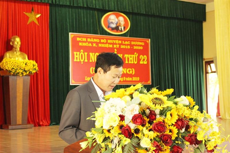 Đồng chí Phạm Triều - TUV, Bí thư Huyện ủy phát biểu khai mạc Hội nghị