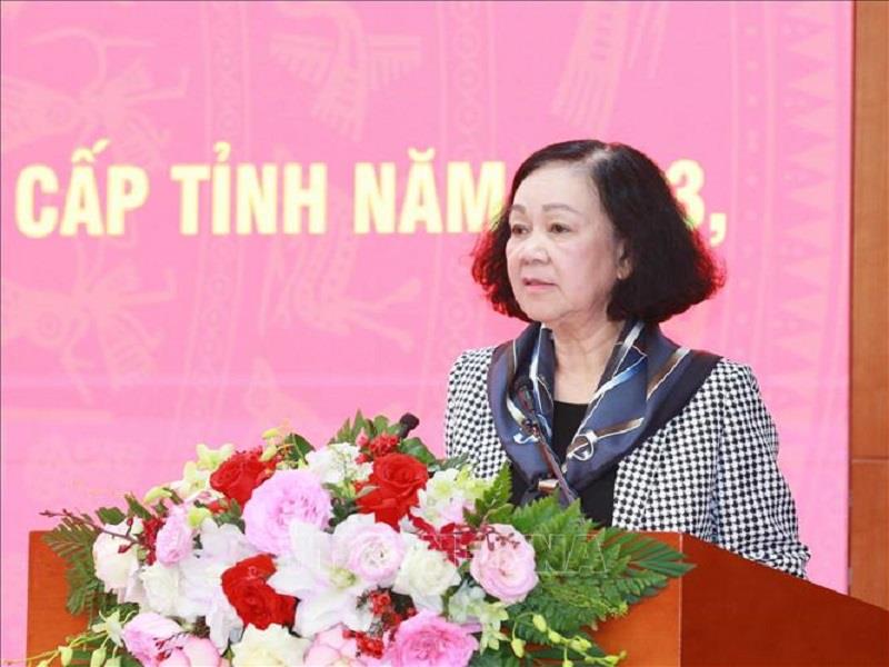 Đồng chí Trương Thị Mai, Ủy viên Bộ Chính trị, Thường trực Ban Bí thư, Trưởng Ban Tổ chức Trung ương phát biểu ý kiến chỉ đạo tại Hội nghị. Ảnh: Phương Hoa/TTXVN.