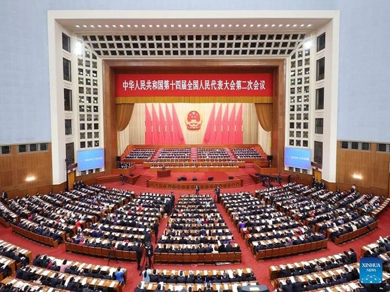 Phiên khai mạc Kỳ họp thứ hai Đại hội Đại biểu Nhân dân Toàn quốc (Quốc hội) Trung Quốc khóa XIV tại Bắc Kinh, ngày 5/3/2024. (Ảnh: Tân Hoa xã)