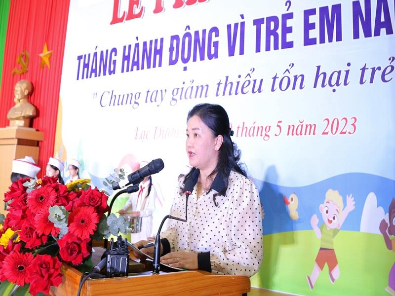 Bà Lê Thị Thêu - Giám đốc Sở Lao động Thương binh và Xã hội phát biểu phát động Tháng hành động vì trẻ em tỉnh Lâm Đồng năm 2023