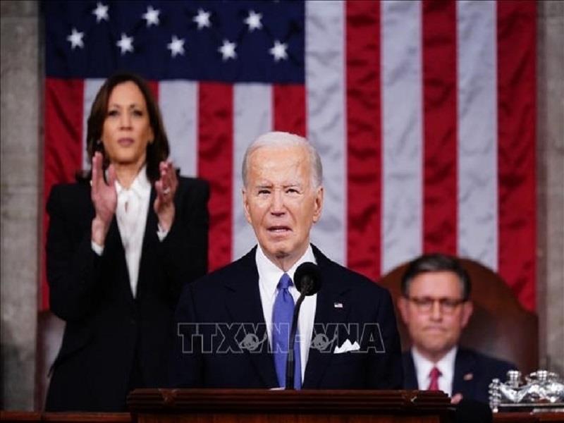 Tổng thống Mỹ Joe Biden đọc Thông điệp liên bang. (Ảnh: TTXVN)