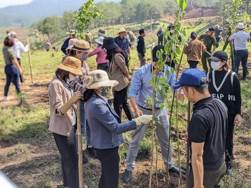 Đông đảo các đại biểu cùng tham dự và ra quân trồng cây tại lễ phát động “Tết trồng cây” năm 2023 trên địa bàn huyện Lạc Dương