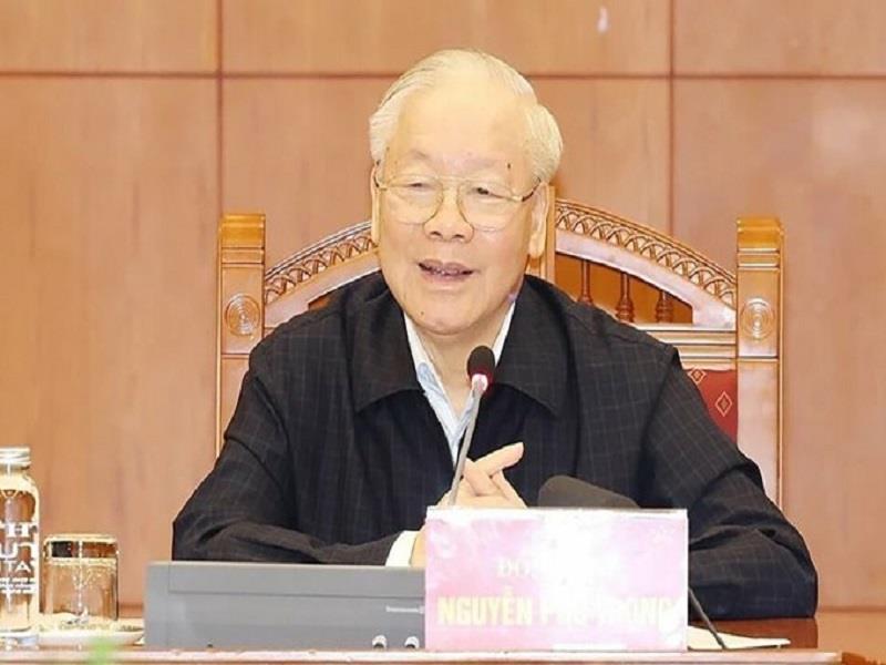 Tổng bí thư Nguyễn Phú Trọng tại phiên họp đầu tiên của Tiểu ban nhân sự Đại hội 14. Ảnh: TTXVN