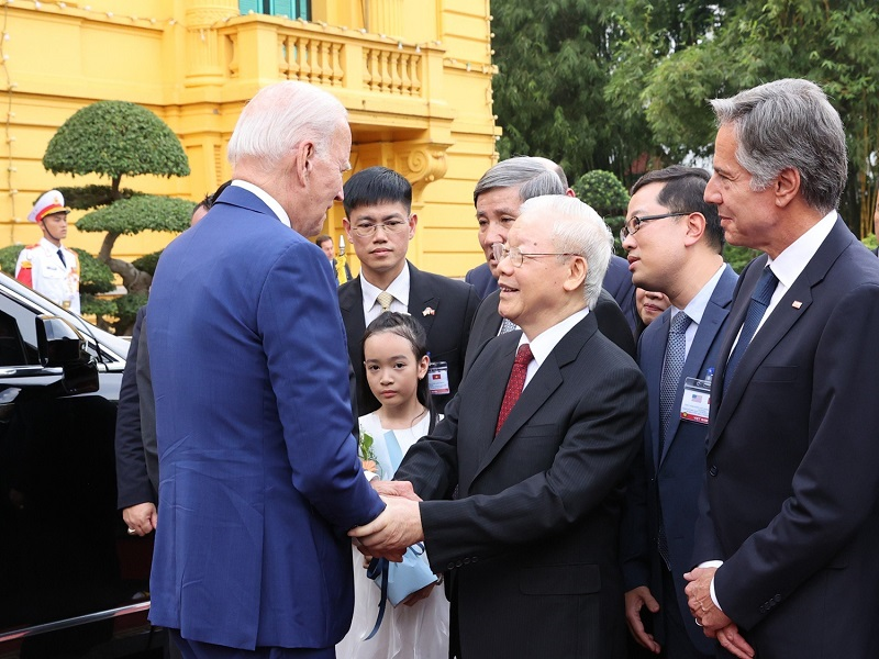 Tổng Bí thư Nguyễn Phú Trọng đón Tổng thống Hoa Kỳ Joe Biden thăm cấp Nhà nước tới Việt Nam, ngày 10-9-2023 _Ảnh: Tư liệu