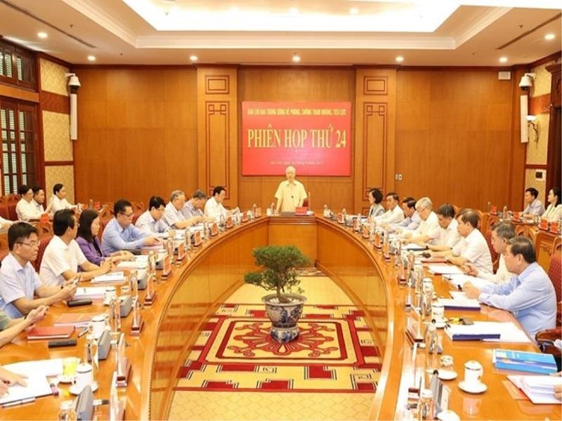Tổng Bí thư Nguyễn Phú Trọng phát biểu tại phiên họp 24 của Ban Chỉ đạo Trung ương về phòng, chống tham nhũng, tiêu cực. Ảnh: Trí Dũng/TTXVN