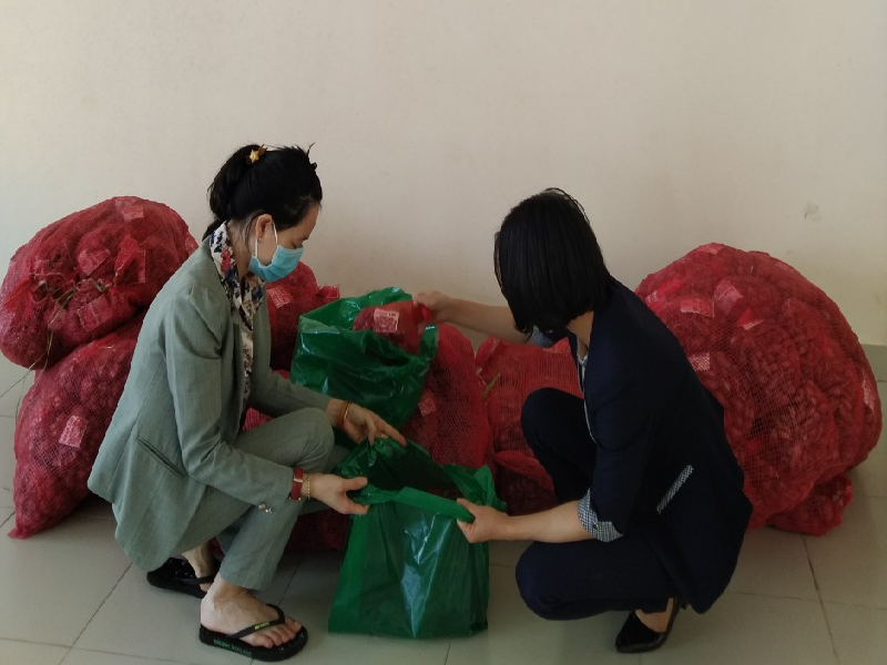 Cán bộ, đoàn CNVCLĐ huyện Lạc Dương ủng hộ tiêu thụ hành tím cho nông dân huyện Ninh Hải